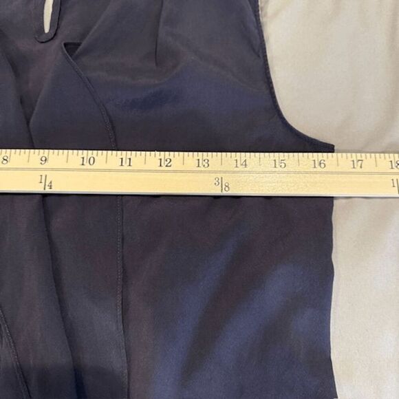 Tory Burch Silk Sleeveless Ruffle Front Blouse Navy Blue Keyhole Button Size 0 - Picture 6 of 8